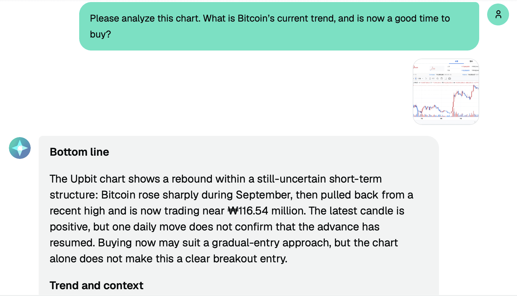 Ask a question and get chart analysis